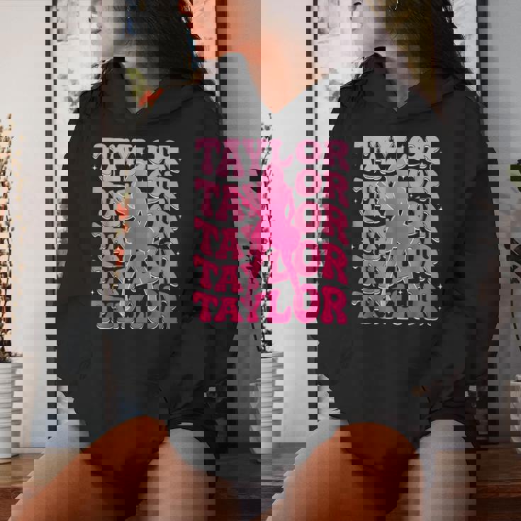 Retro Taylor First Name Personalized 80'S Pink Girl Women Hoodie Gifts for Her