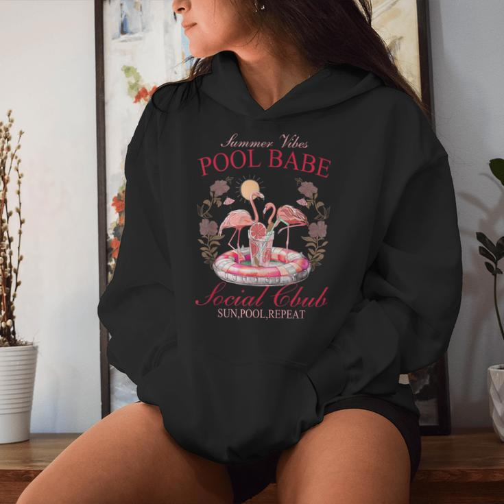 Summer Vibes Pool Babe Pink Flamingo Summer Vibes Beach Women Hoodie Gifts for Her