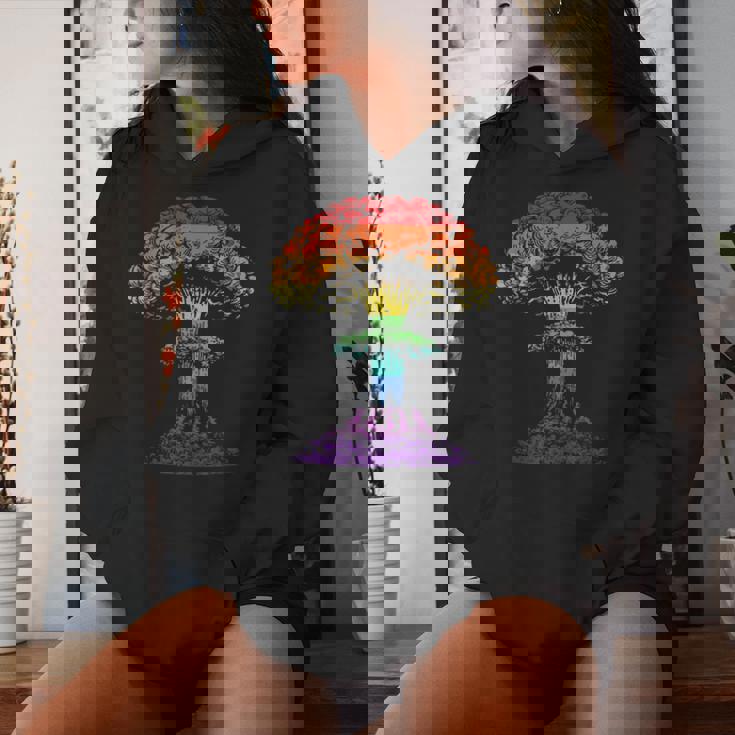 Vintage Arcobaleno Fungo Nuvola Bomba Atomica Fallout Nucleare Felpa con cappuccio da donna Regalos para ella
