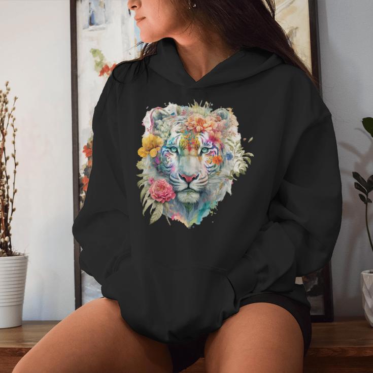 Watercolour Floral Bengal Tiger Kapuzenpullover für Damen Geschenke für Sie