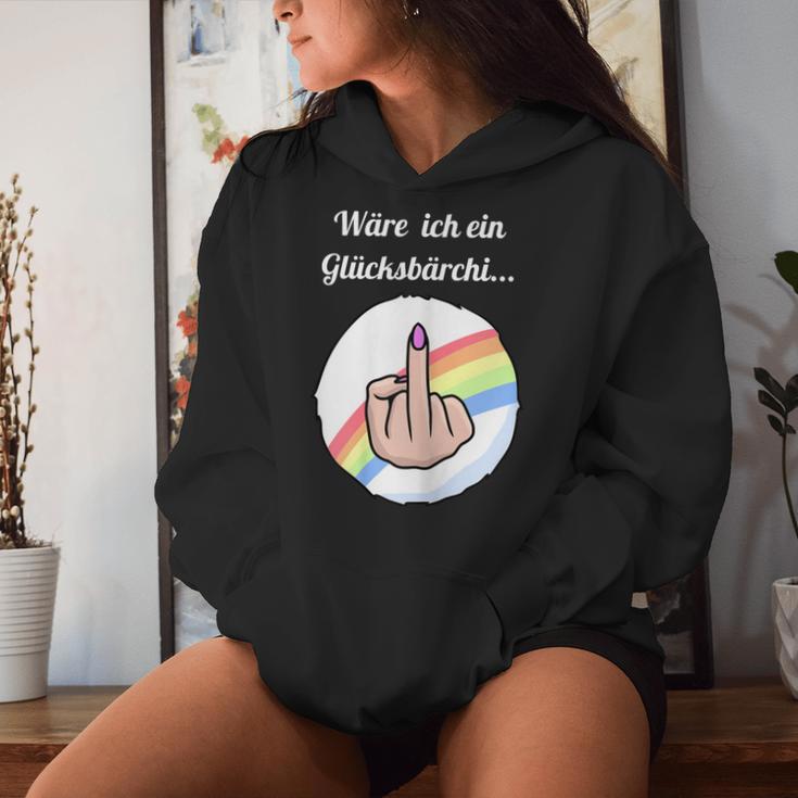 Women's Rainbow Was Ich Ein Glücksbärchi Middle Finger Kapuzenpullover für Damen Geschenke für Sie