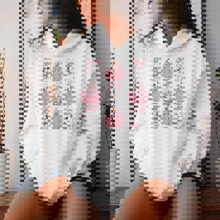 Cute Ghost Florals Pink Coquette Bows Pumpkin Halloween Girl Women Hoodie Gifts for Her