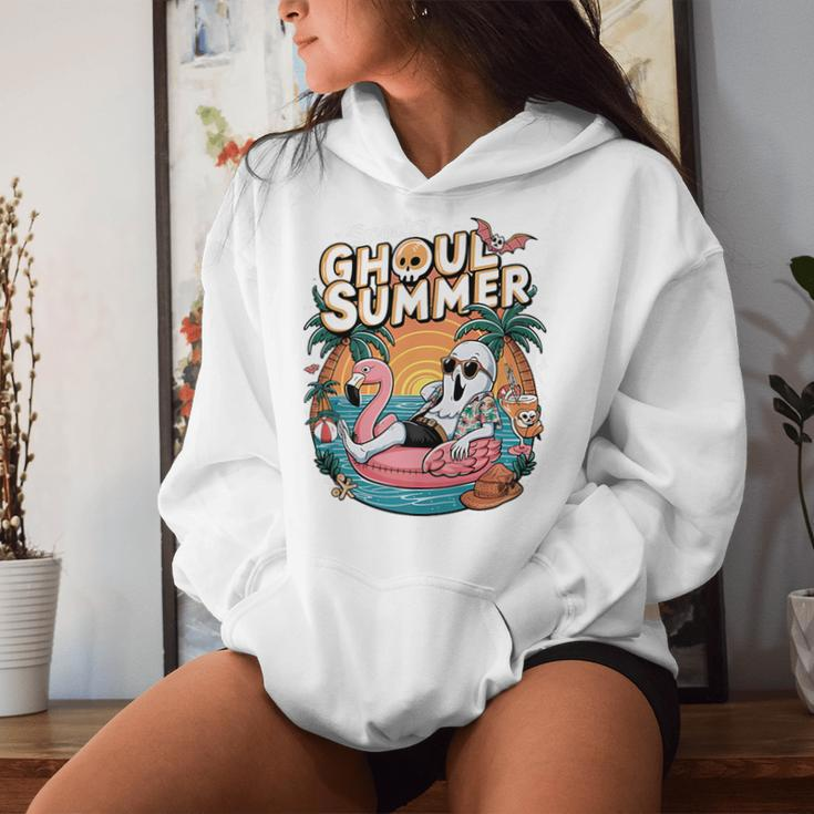 Fun Spooky Ghoul Summer Beach Vacation Flamingo Summer Vibes Women Hoodie Gifts for Her