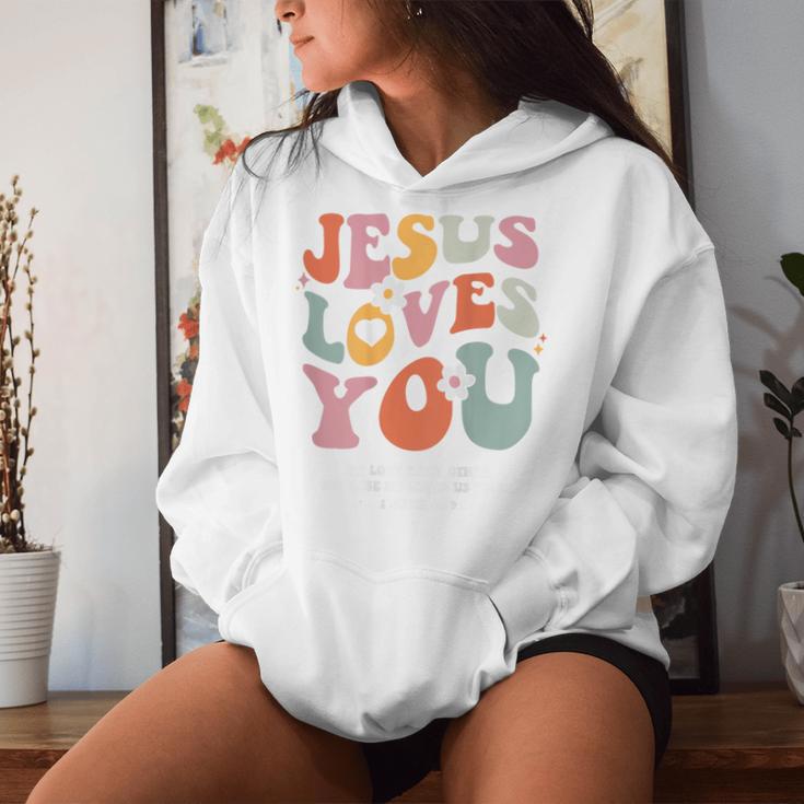 Jesus Loves You Christian Bibleerse Retro Groovy Religious Kapuzenpullover für Damen Geschenke für Sie