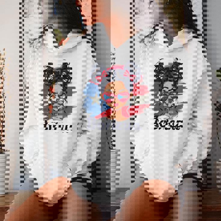 Puerto Rico Hispanic Heritage Messy Bun Puerto Rican Girls Women Hoodie Gifts for Her