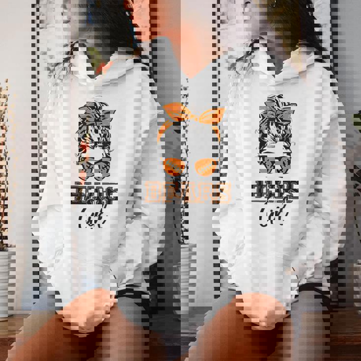 Retro Bears Girl Messy Bun Sports Fan Team Spirit Women Hoodie Gifts for Her