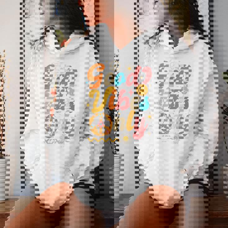 Retro Groovy 70S Good Vibes Only Floral Hippies Women Hoodie Gifts for Her