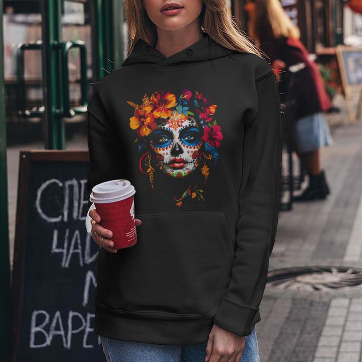 Colourful La Catrina Sugar Skull Woman Dia De Los Muertos Kapuzenpullover für Damen Lustige Geschenke