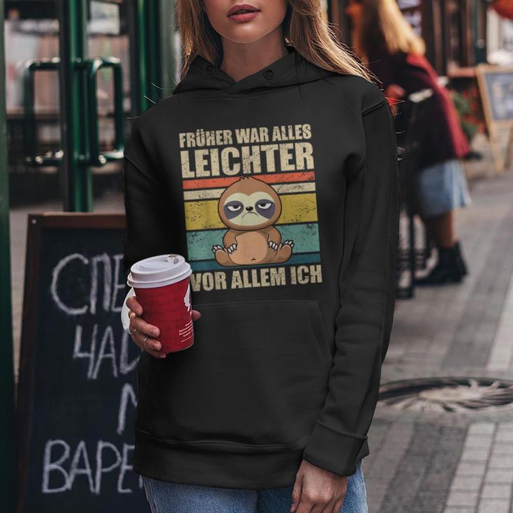 With Sloth Früher War Alles Licht German L Kapuzenpullover für Damen Lustige Geschenke