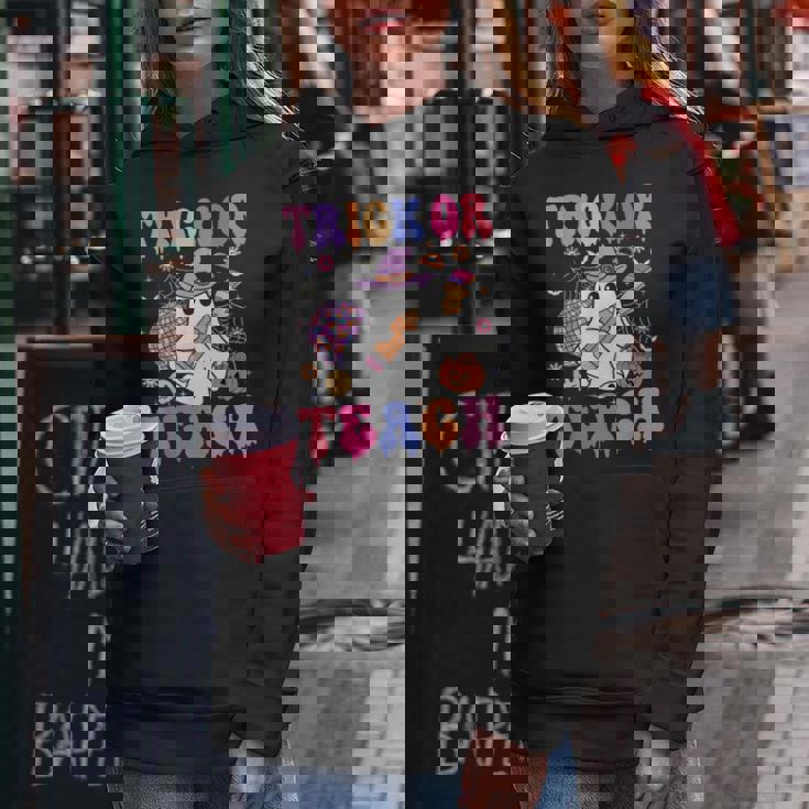 Trick Or Teach Groovy Halloween Floral Ghost Teacher Women Hoodie Unique Gifts