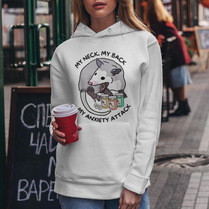 Opossum Schreit Lustig Mein Hals Mein Rücken Mein Angstanfall Gray Kapuzenpullover für Damen Lustige Geschenke