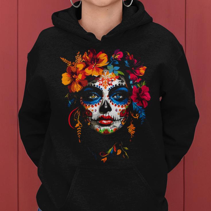 Colourful La Catrina Sugar Skull Woman Dia De Los Muertos Kapuzenpullover für Damen