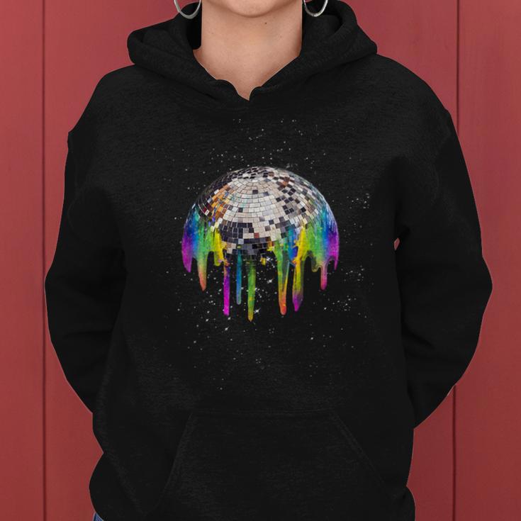 Discoball Rainbow Drip Melt Im Space Kapuzenpullover für Damen