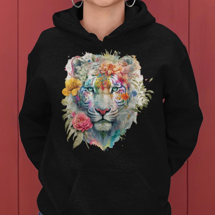 Watercolour Floral Bengal Tiger Kapuzenpullover für Damen