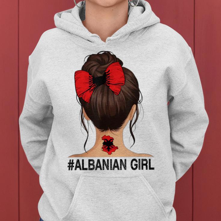 Albanian Girl Albania Flag Messy Bun Kapuzenpullover für Damen