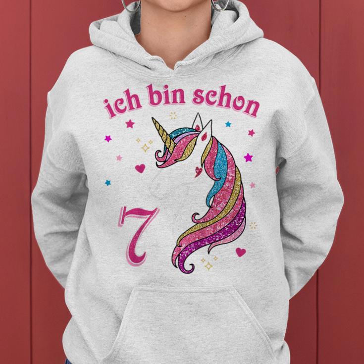 Children's 7 Birthday Girl Ich Bin Schon 7 Jahre Alt Unicorn Kapuzenpullover für Damen