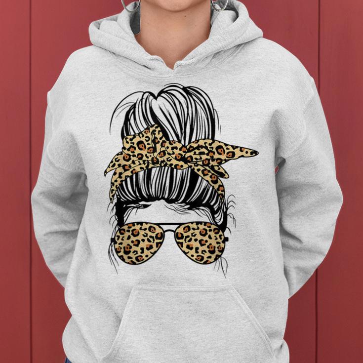 Leopard Mom Life Messy Bun Women's Kapuzenpullover für Damen