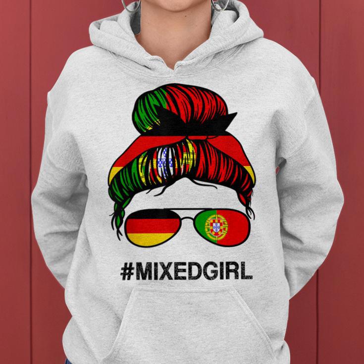 Portugal Germany Flag Portuguse German Messy Bun Kapuzenpullover für Damen