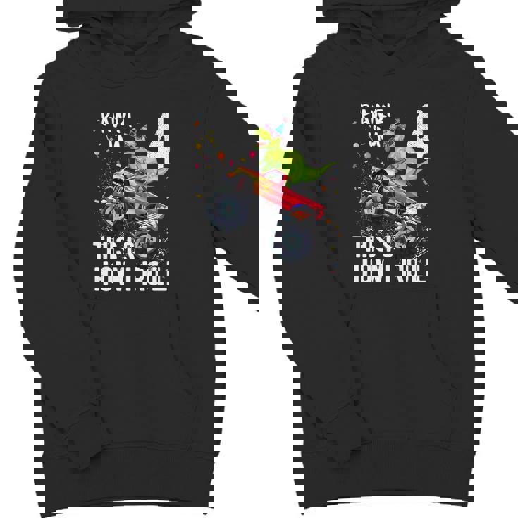 Kids T Rex Dinosaur Monster Truck 4Th Birthday Boys And Girls Youth Hoodie