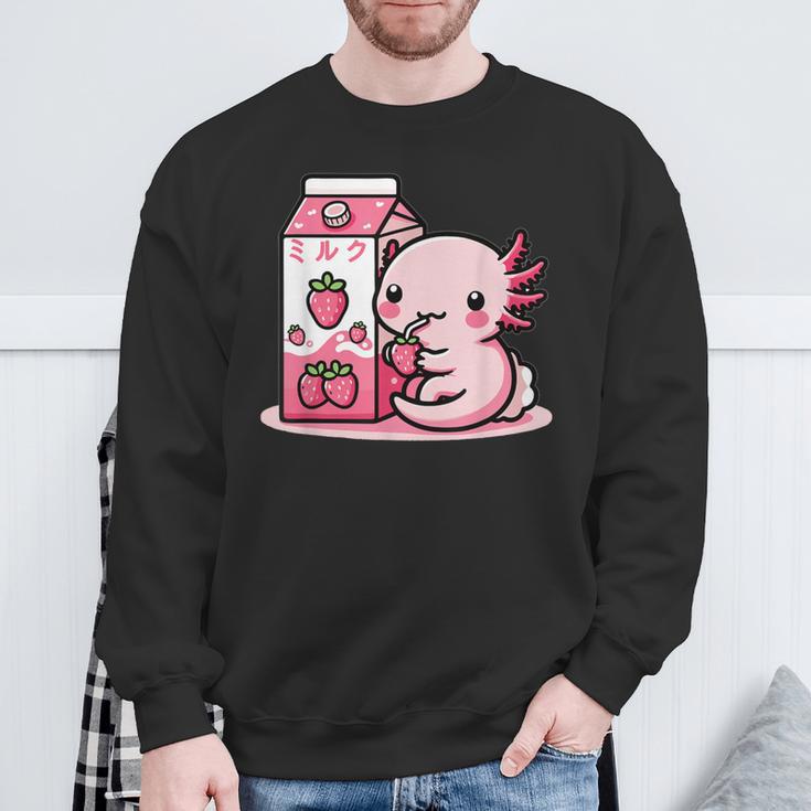 Axolotl Strawberry Milk Retro Kawaii Japan Axolotl Sweatshirt Geschenke für alte Männer