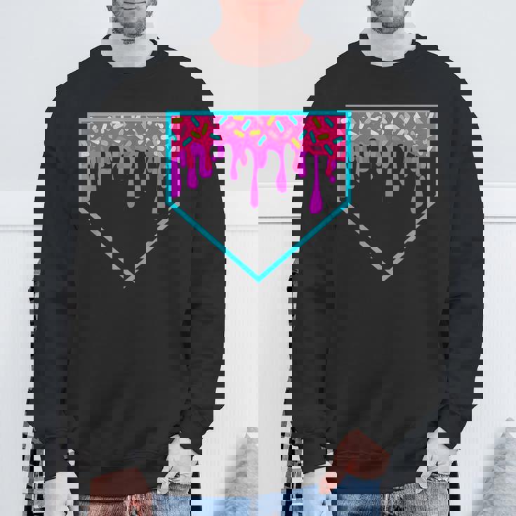 Baseball Ice Cream Dripping Baseball Home Plate Drip Sweatshirt Gifts for Old Men