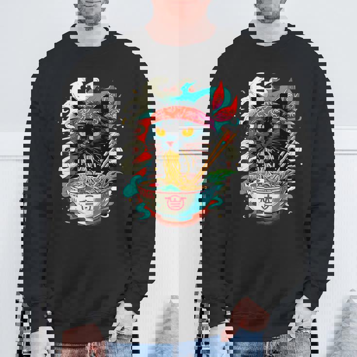 Cat Ramen Noodle Japanese Anime Kawaii Cat Sweatshirt Gifts for Old Men