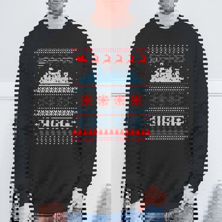 Chicago Flag City Skyline Chicago Fan Ugly Christmas Sweater Sweatshirt Gifts for Old Men