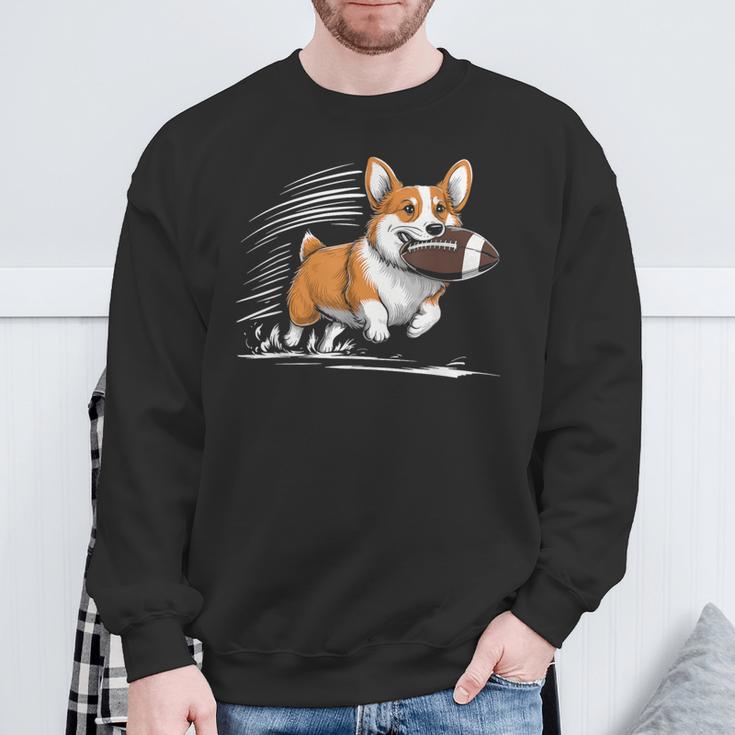 Corgi Hund Spielt Fußball Spieler Sport Sweatshirt Geschenke für alte Männer