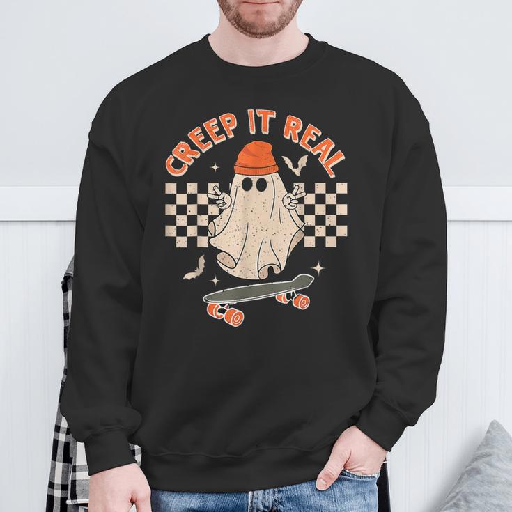 Creep It Real Skateboarding Ghost Retro Halloween Costume Sweatshirt Gifts for Old Men Creep It Real Skateboarding Ghost Retro Halloween Costume Sweatshirt Gifts for Old Men