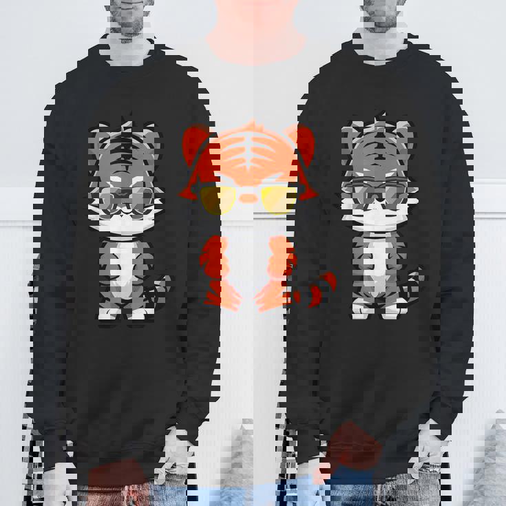 Cute Baby Bengal Tiger With Sunglasses Sweatshirt Gifts for Old Men