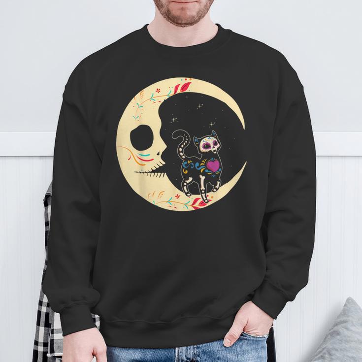 Dia De Los Muertos Cat & Moon Sugar Skull Sweatshirt Geschenke für alte Männer