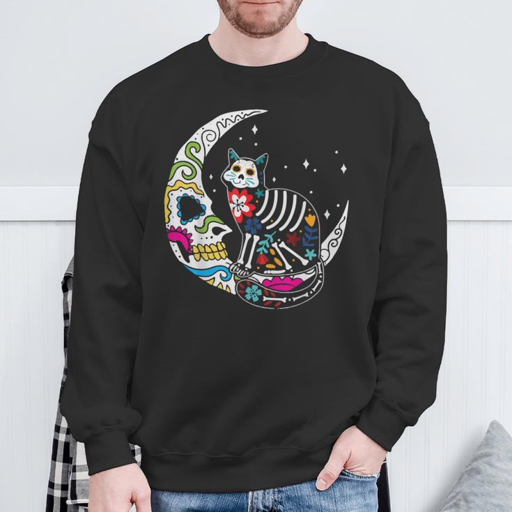 Dia De Los Muertos Cat Moon Sweatshirt Geschenke für alte Männer