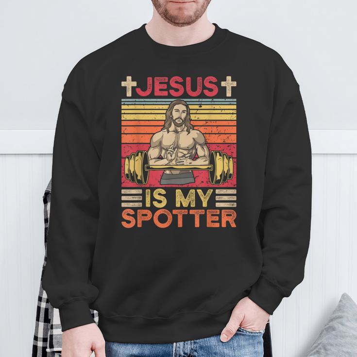 Fitness Jesus Is My Spotterintage Sweatshirt Geschenke für alte Männer