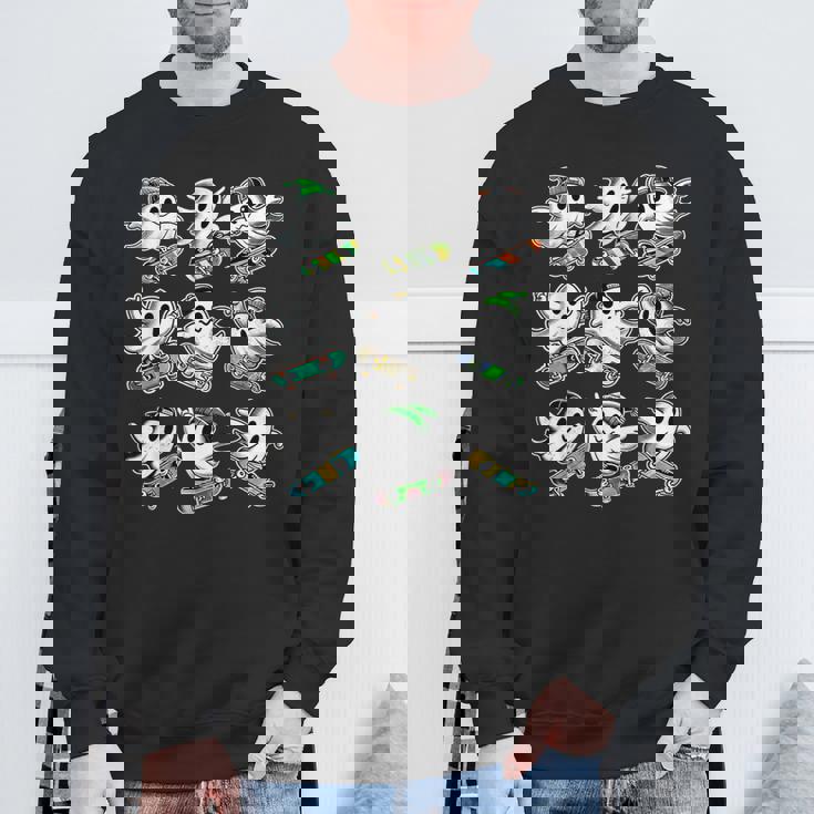 Ghost Skateboard Halloween Costume Skateboarding Sweatshirt Gifts for Old Men