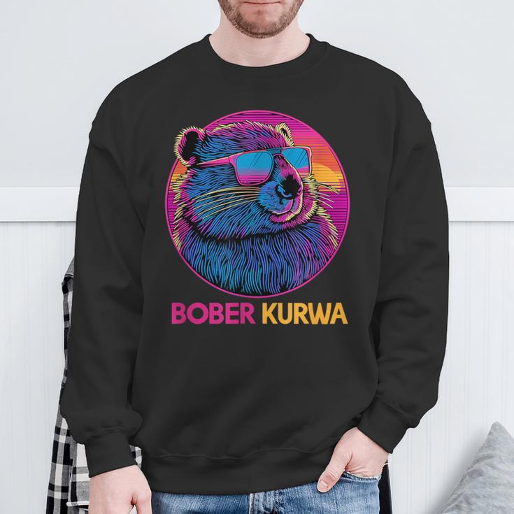 Retro Synthwave Bober Bóbr Kurwa Internet Meme Flannelette Sweatshirt Geschenke für alte Männer