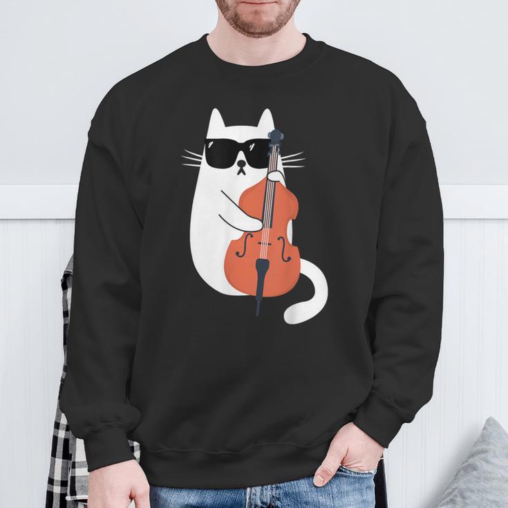 Gato Gracioso Con Gafas De Sol De Músico Contrabajo Camisa de entrenamiento Regalos para ancianos