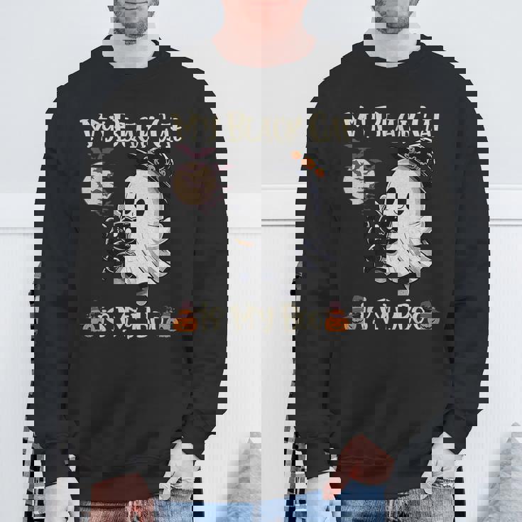 Halloween My Black Cat Is My Boo Ghost Kitten Halloween Sweatshirt Gifts for Old Men