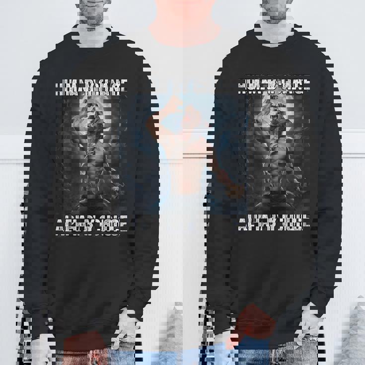 Human By Chance Alpha By Choice Cool Alpha Wolf Meme Sweatshirt Gifts for Old Men