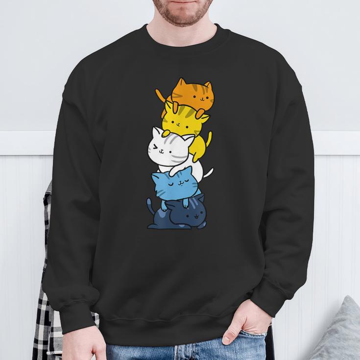 Kawaii Katzen-Haufen Aroace Pride Flagge Sweatshirt Geschenke für alte Männer