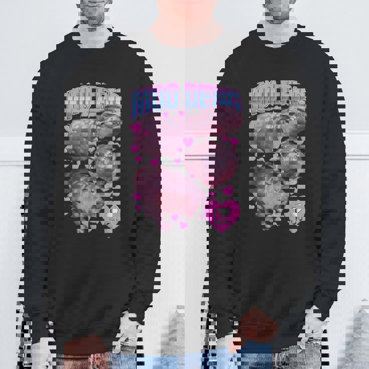 Moo Deng I Love You Cochon Rebondissant En Thaïlandais Mignon Bébé Hippopotame Meme Sweater e Cadeaux pour les vieillards