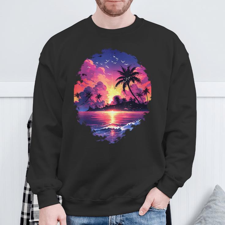 Ozean Sonnenuntergang Tropische Palmen Strand Und Ozean Sweatshirt Geschenke für alte Männer