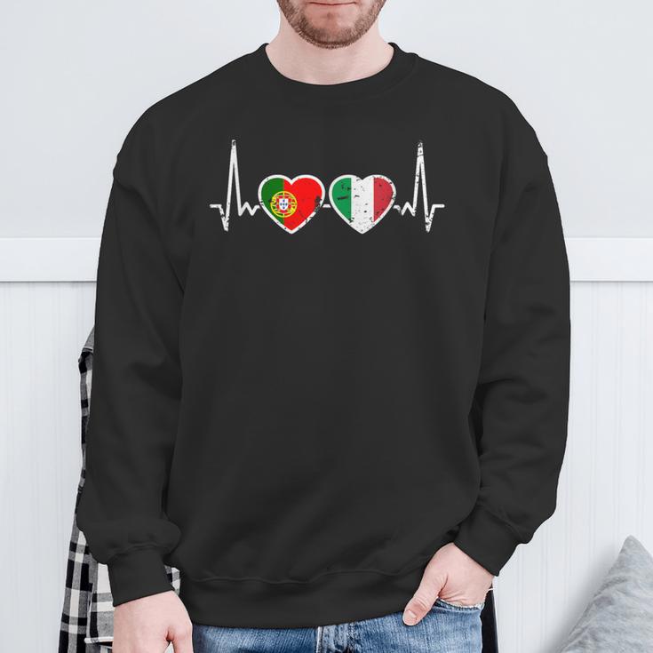 Portugal Italyintage Heartbeat Flag Portuguese Sweatshirt Geschenke für alte Männer