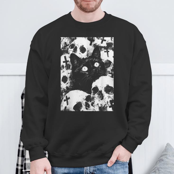 Satanic Occult Cat Goth Grunge Metal Crust Punk Sweatshirt Geschenke für alte Männer