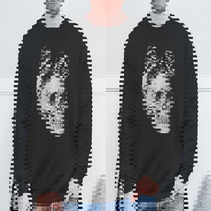 Skull Coquette Bow Halloween Black And White Checkered Bow Sweatshirt Gifts for Old Men
