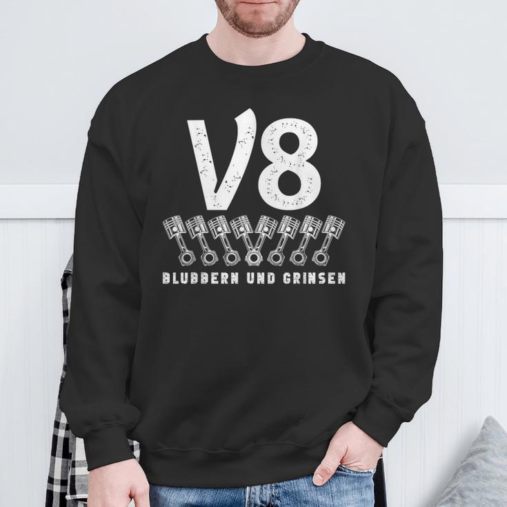 V8 Blubbern Und Grinsen Hubraum 8 Zylinder Car Lovers8 S Sweatshirt Geschenke für alte Männer