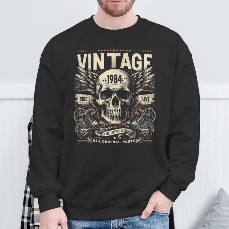 Vintage 1984 Born 1984 Birthday Skull Biker Motorcycle Sweatshirt Geschenke für alte Männer