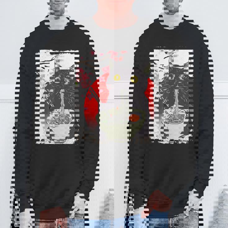 Vintage Cat Eating Ramen Japanese Cat Noodles Sweatshirt Gifts for Old Men