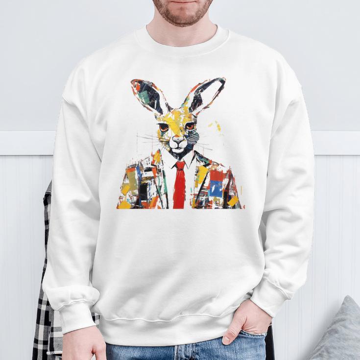 Buntes Kaninchen Mit Krawatte Sweatshirt Geschenke für alte Männer