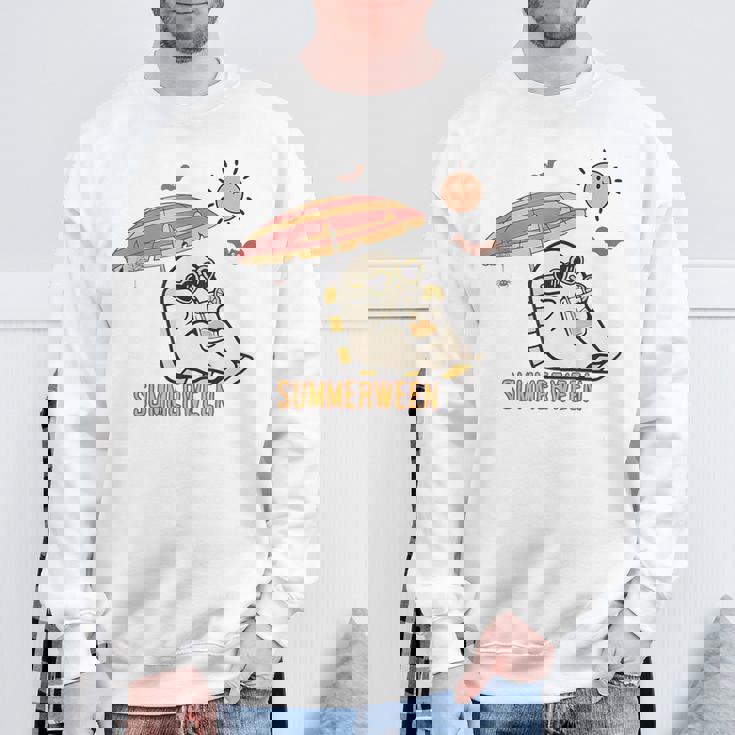 Cute Ghost Spooky Beach Summer Vacation Halloween Summerween Sweatshirt Gifts for Old Men