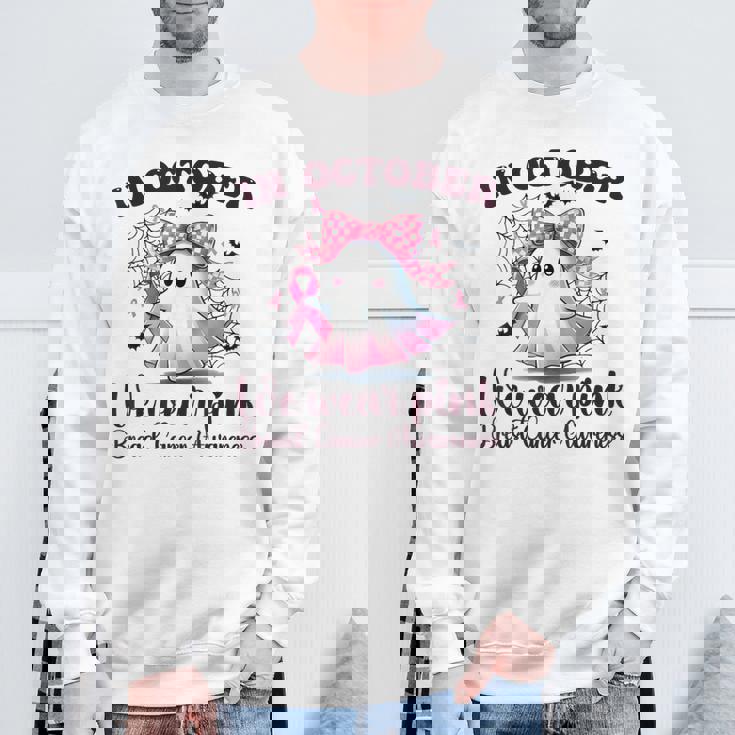 Halloween In October We Wear Pink Breast Cancer Awareness Sweatshirt Gifts for Old Men